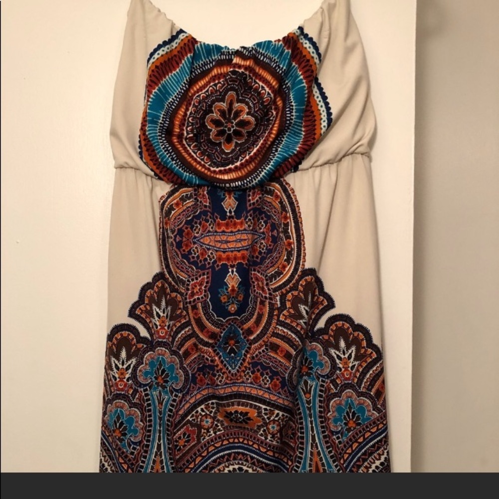 Bailey Blue Strapless Print Dress Large